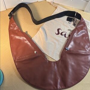 Sash Bag Reversible Black Cognac Vegan Leather Crossbody Sling Purse & Dust Bag